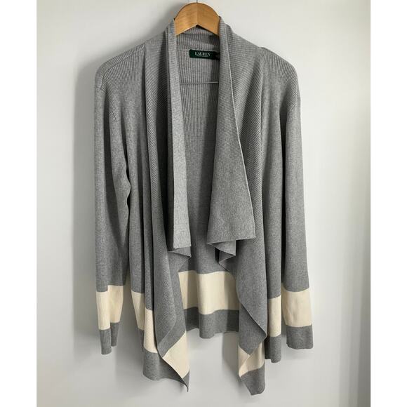 Ralph Lauren Classy Cardigan Sweater Draped Stripes Relaxed Old Money Medium - Picture 13 of 16